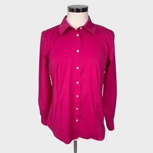 Talbots Non-Iron Womens Size 8 Fushia Pink Button Front Long Sleeve Shirt